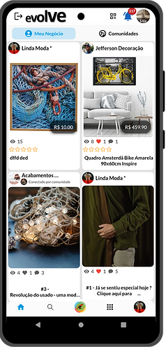 Feed de empreendedores no app